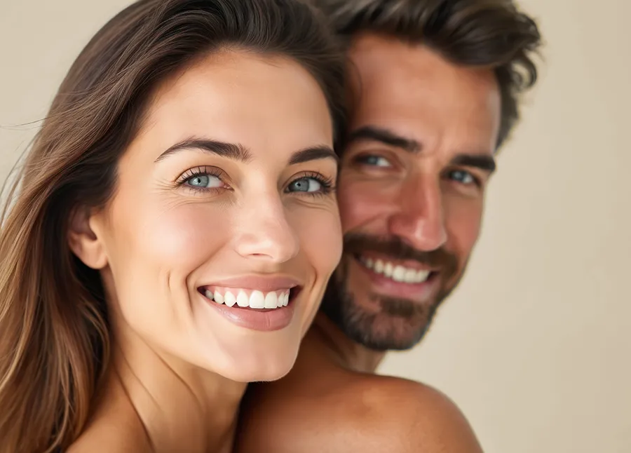 Aesthetics-Services-feature A healthy adult couple with glowing skin. Get aesthetic and cosmetic services from Brandi Terra, NP at Oak & Stone Wellness in East San Diego.